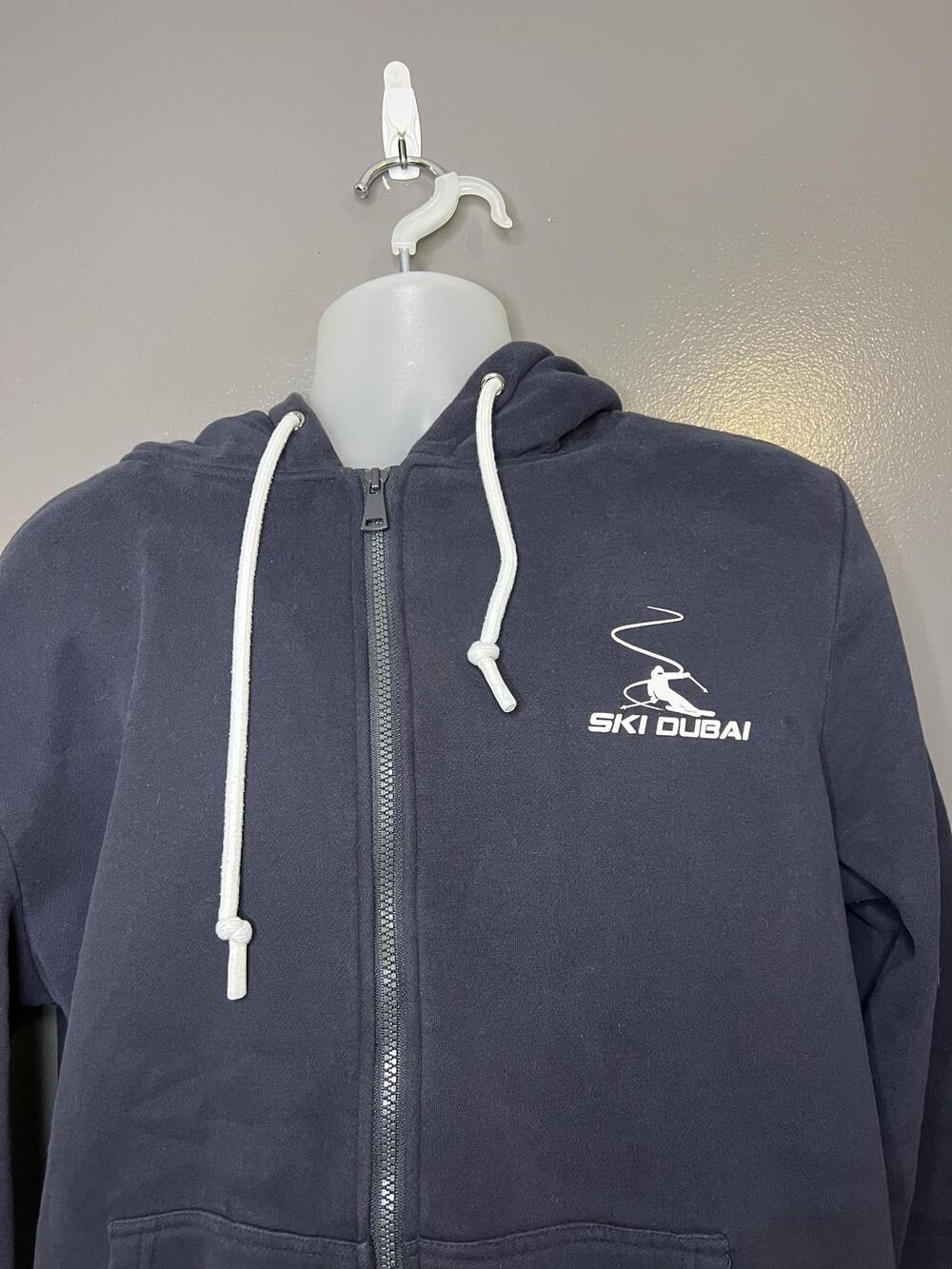 Ski Dubai Hoodie Mens Large Blue Full Zip Fleece Ski Resort Graphic Sweatshirt